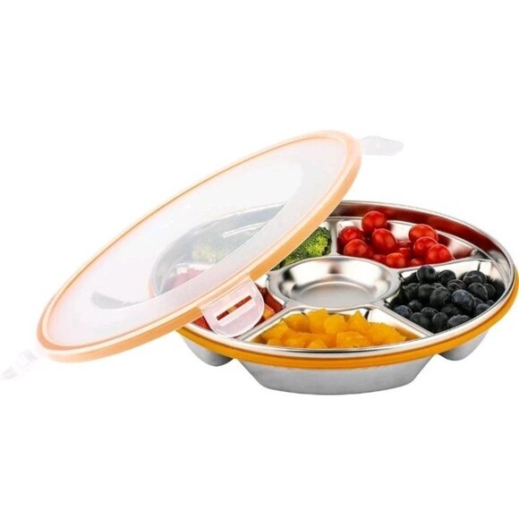 Divided Serving Tray with Lid, Stainless Steel Veggie Tray with Plastic Lid - Picture 3 of 7